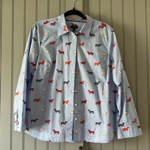 Talbots Dachshund Weiner Dog Classic Button Down Shirt Size L petite